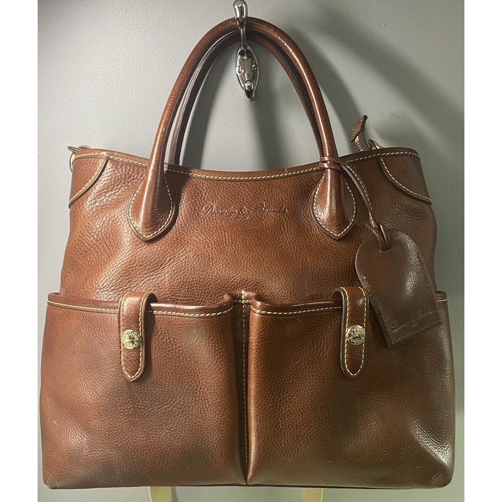 Vtg. Dooney&Bourke Florentine Vacchetta Brown Shoulder Bag Satchel Purse 11x16x6